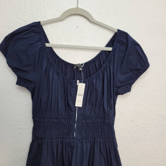 J Crew Tiered midi dress in cotton poplin CN604 Size M Navy NWT - Picture 5 of 9
